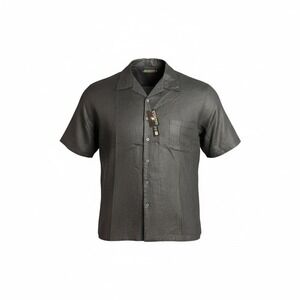 Vintage Bagazio Mens Black Button Up Short Sleeve Shirt Size‎ 4XL Linen Blend